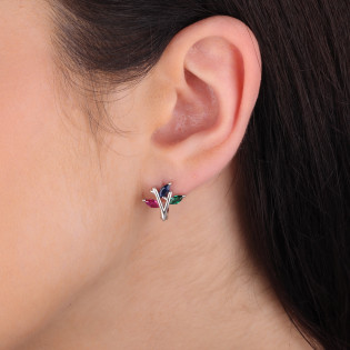 Kolczyki srebrne gałąź z kolorowymi cyrkoniami