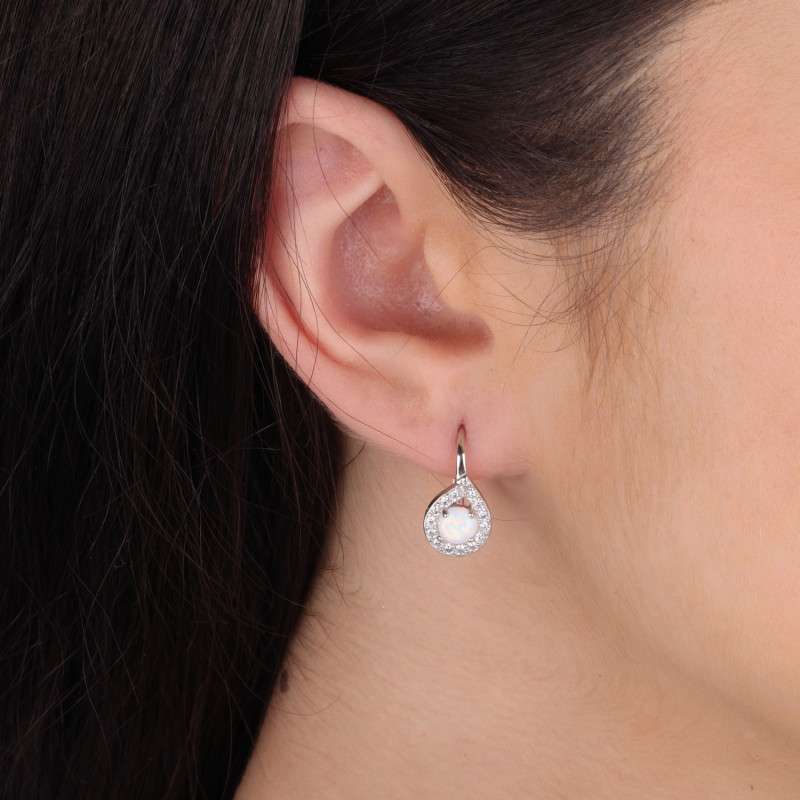 Kolczyki srebrne okrągły opal w kropli