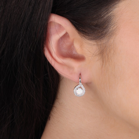 Kolczyki srebrne okrągły opal w kropli