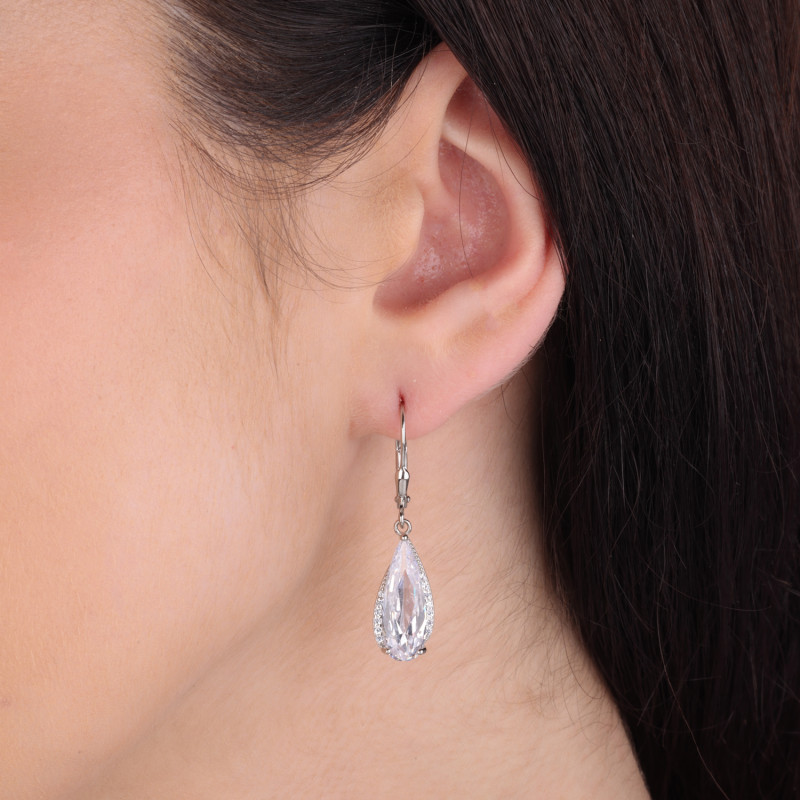 Srebrne Kolczyki Krople z Cyrkonią - JubilerSezam.pl