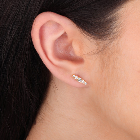 Kolczyki pozłacane kreska z białymi cyrkoniami