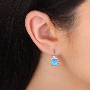 Kolczyki srebrne kropla z niebieskim opalem