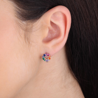 Kolczyki srebrne koło z kolorowymi cyrkoniami