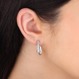 Kolczyki srebrne gładki pasek i paski z cyrkoniami