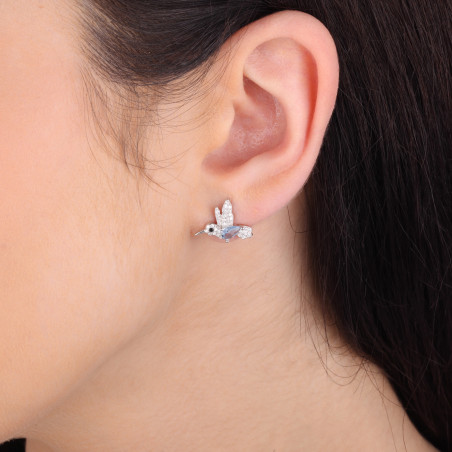 Kolczyki srebrne koliber z jasno-niebieską cyrkonią