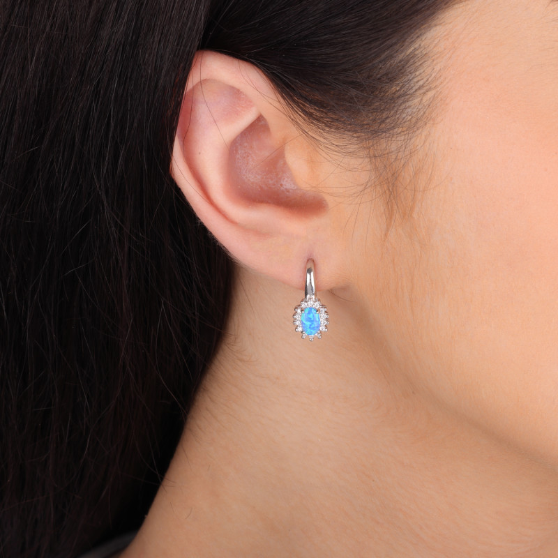 Kolczyki srebrne owalna markiza z niebieskim opalem