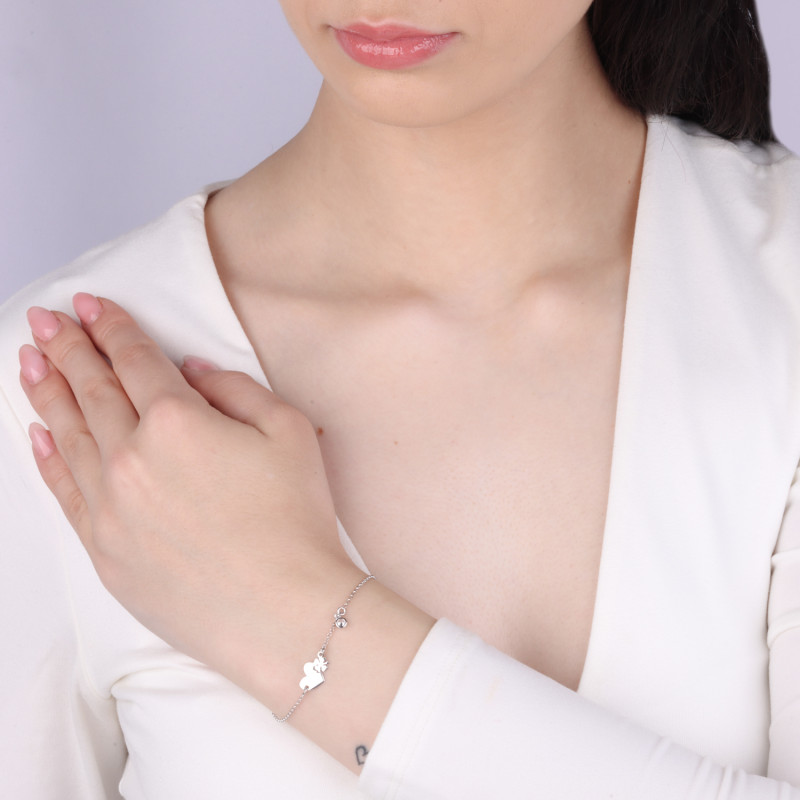 Bransoleta srebrna serce z koniczynką i cyrkonia