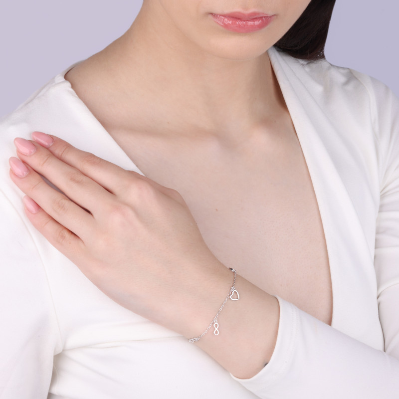 Bransoleta srebrna z infinity i sercem