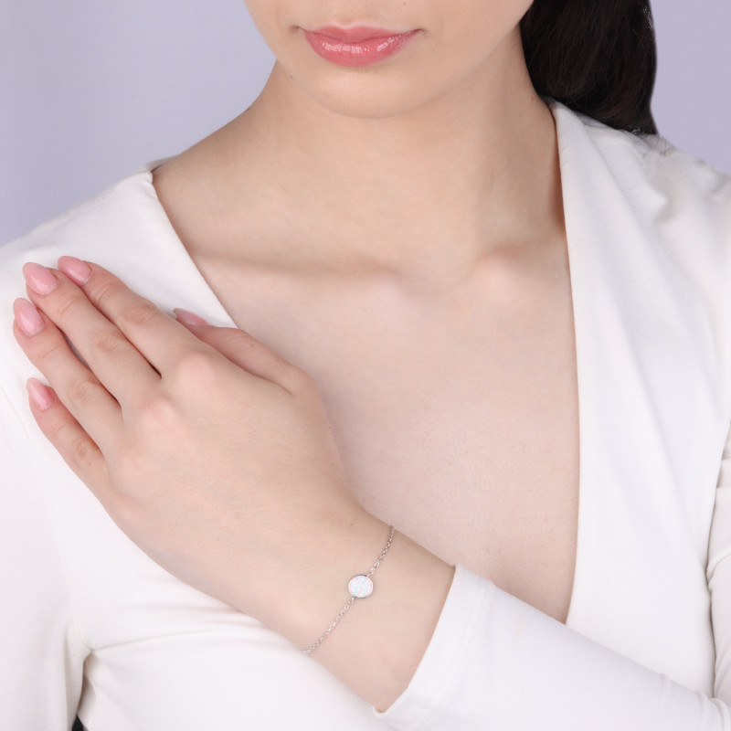 Bransoleta srebrna z białym opalem