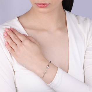 Bransoleta srebrna klanówka z sercami i oponki z cyrkoniami