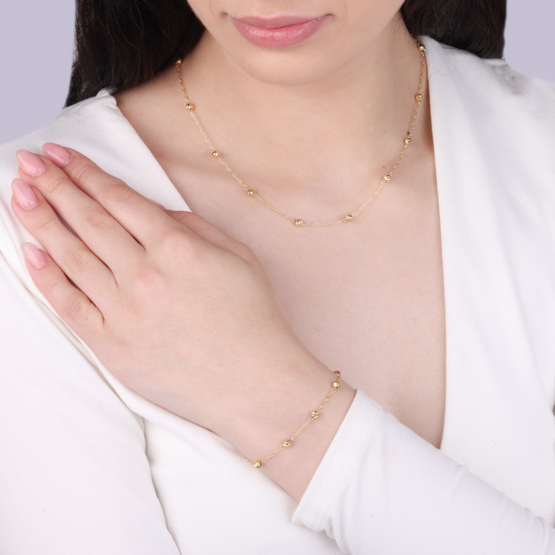 Pozłacana Bransoletka z Grawerowanymi Kulkami - JubilerSezam.pl