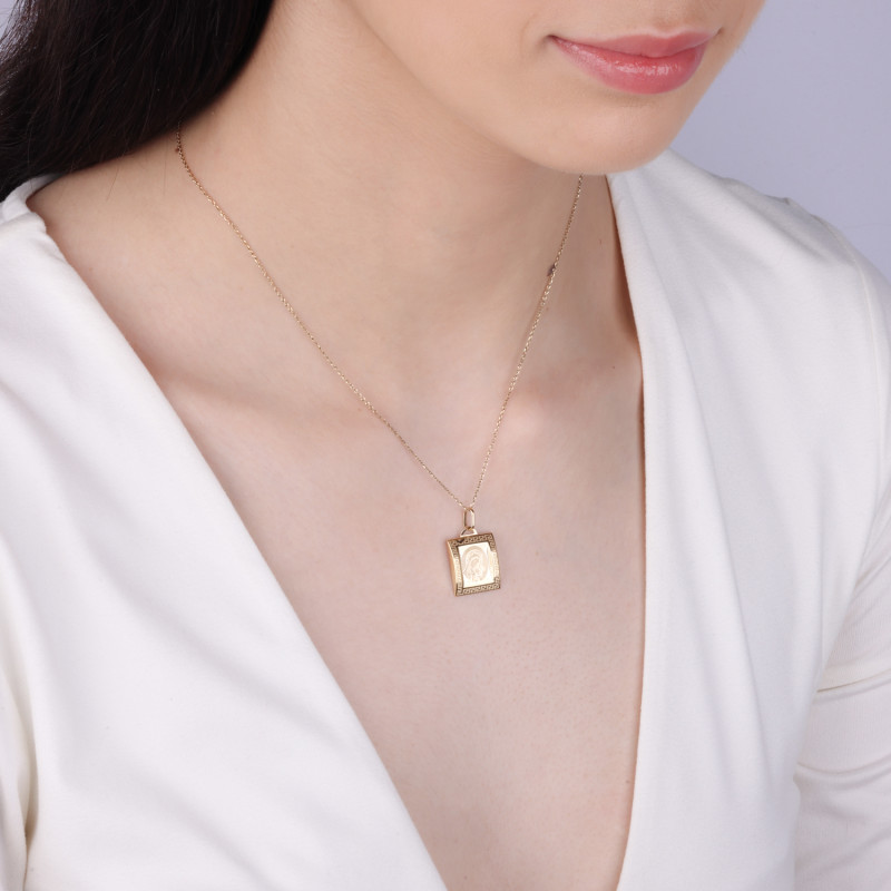 Złoty medalik Matka Boska z Dzieciątkiem kwadrat - JubilerSezam.pl
