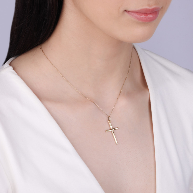 Krzyżyk złoty gładki z kwadratowymi ramionami