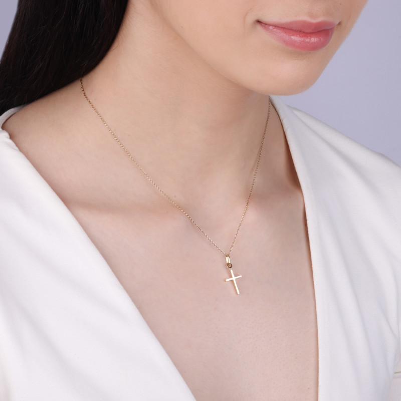 Krzyżyk złoty gładki 3D próba 585