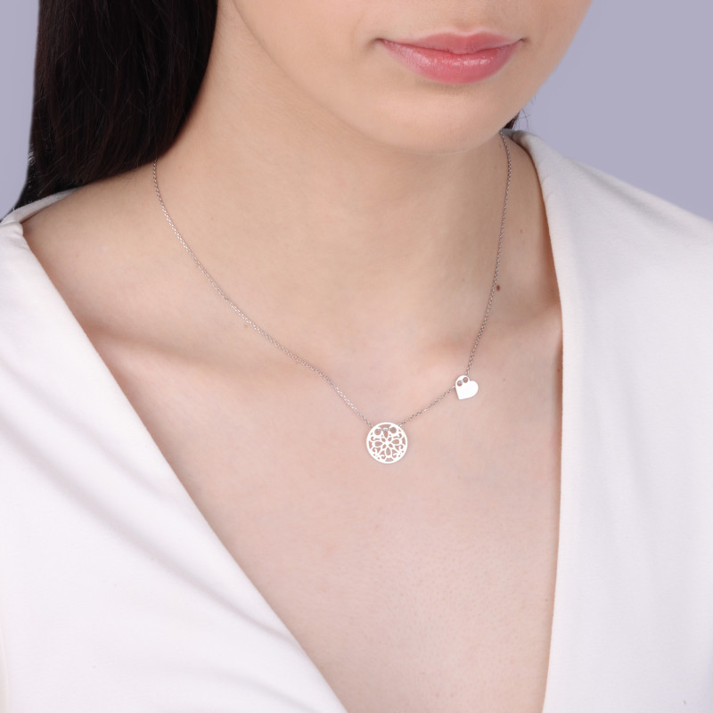 Naszyjnik srebrny ażurowe koło i serce