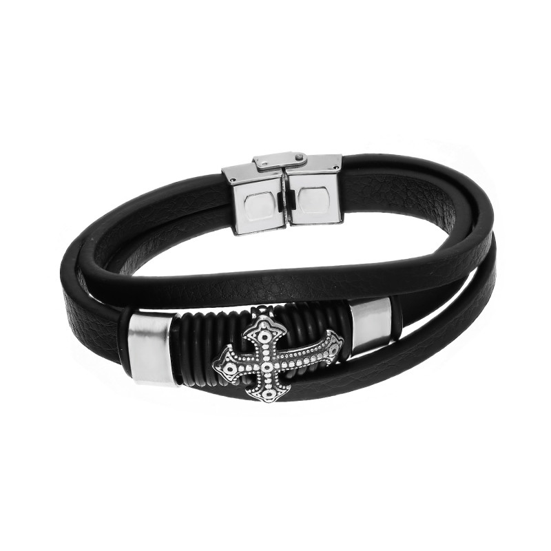 Bransoleta męska z krzyżem oksydowanym