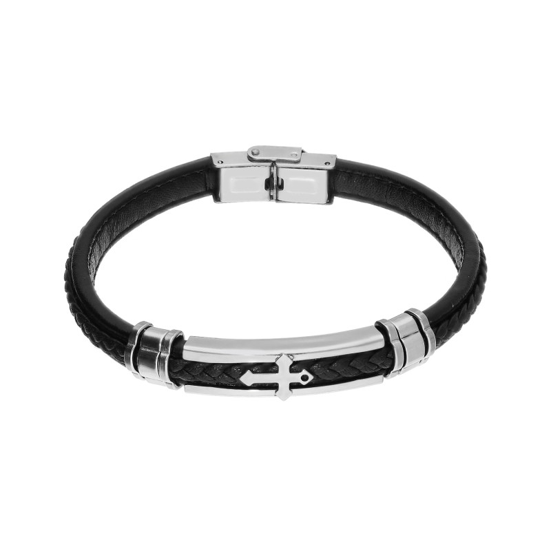 Bransoletka męska z krzyżem stal szlachetna - JubilerSezam.pl