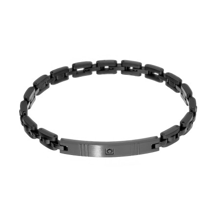 Czarna Bransoleta Męska Stalowa z Cyrkonią - JubilerSezam.pl
