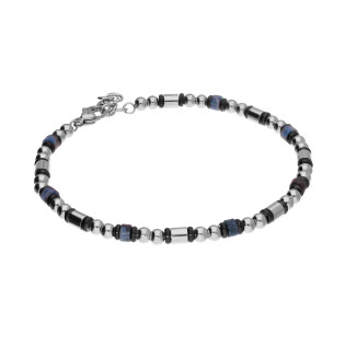 Bransoleta męska z walcami i niebieskimi kulkami