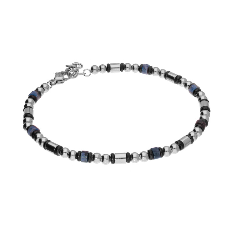 Bransoleta męska z walcami i niebieskimi kulkami
