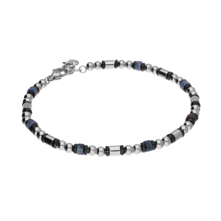 Bransoleta męska z walcami i niebieskimi kulkami