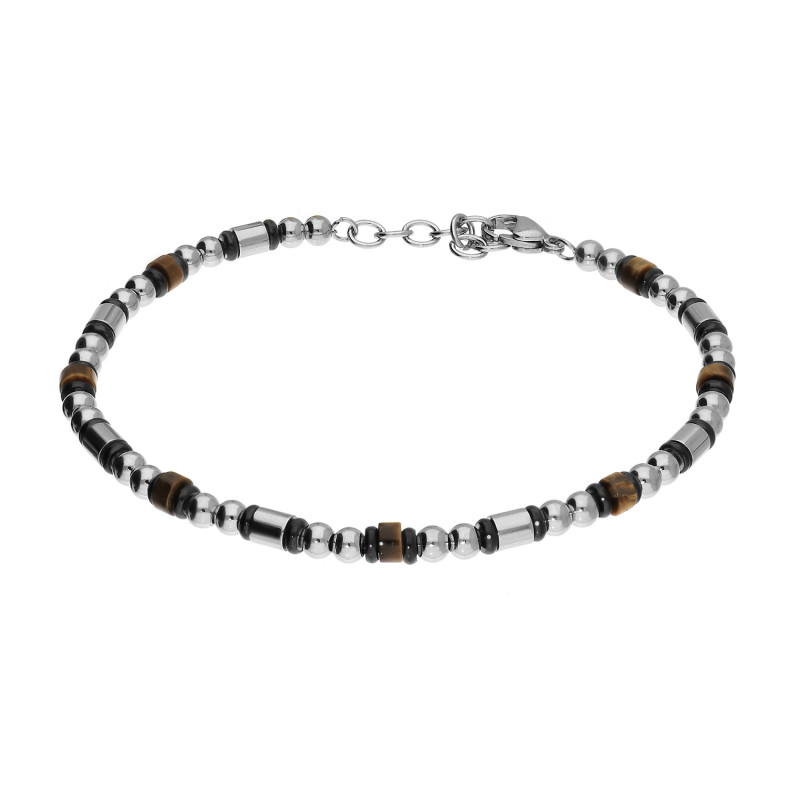 Bransoleta męska z walcami i brązowymi kulkami