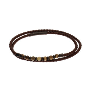 Bransoleta męska plecionka z kulkami na brązowym warkoczu