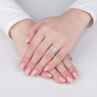 Pierścionek srebrny szeroki z białymi cyrkoniami