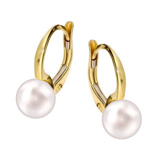 Kolczyki złote z białą perłą 8 mm
