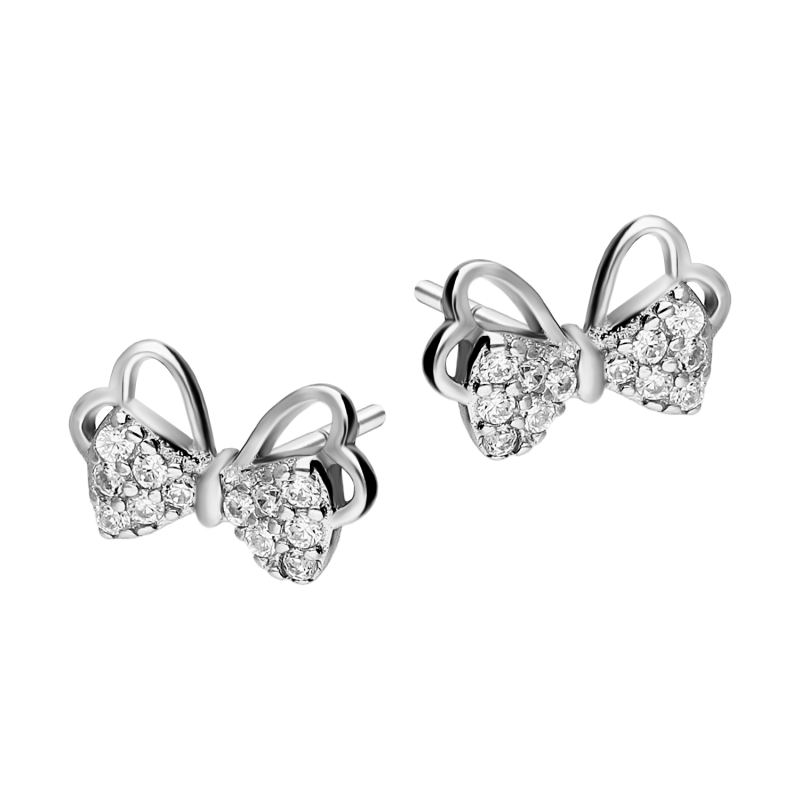 Kolczyki srebrne kokardka z białymi cyrkoniami