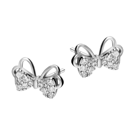 Kolczyki srebrne kokardka z białymi cyrkoniami