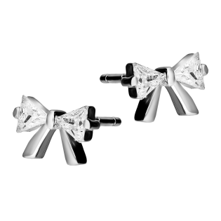 Kolczyki srebrne kokardka z cyrkoniami