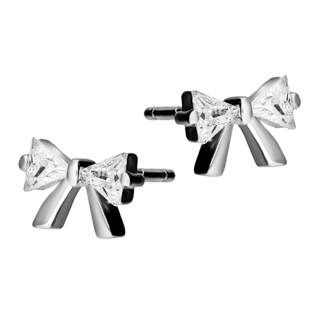 Kolczyki srebrne kokardka z cyrkoniami