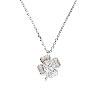 Naszyjnik srebrny koniczyna z masą perłową i cyrkoniami