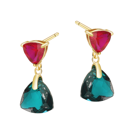 Kolczyki pozłacane z czerwonym i zielonym kryształem