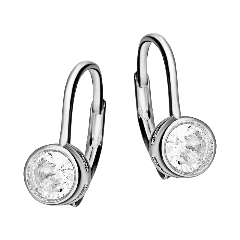 Kolczyki srebrne z białą cyrkonią w okrągłej oprawie