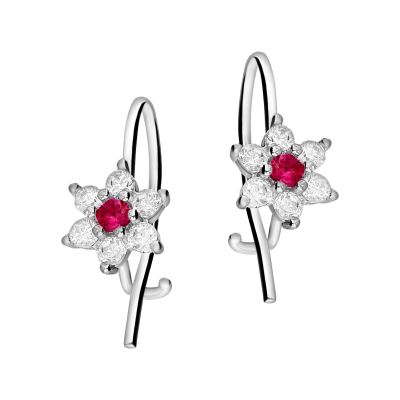 Kolczyki srebrne dla dziewczynki kwiat z c.różową cyrkonią
