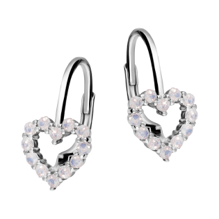 Kolczyki srebrne dla dziewczynki serce z opalizującymi cyrkoniami