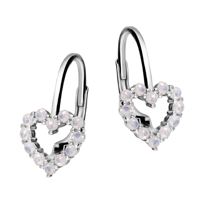 Kolczyki srebrne dla dziewczynki serce z opalizującymi cyrkoniami