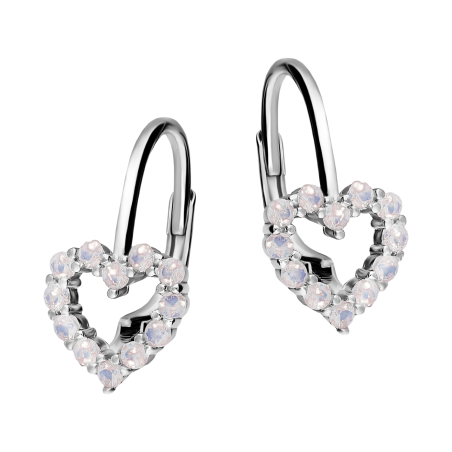 Kolczyki srebrne dla dziewczynki serce z opalizującymi cyrkoniami