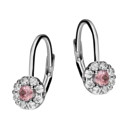 Srebrne kolczyki dla dziewczynki kwiatek z cyrkonią - JubilerSezam.pl