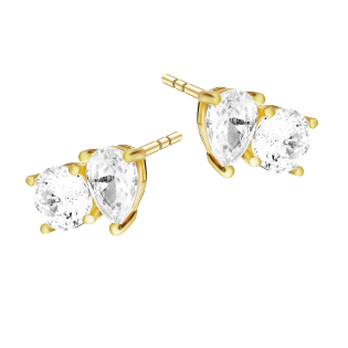 Kolczyki pozłacane z dwoma białymi cyrkoniami
