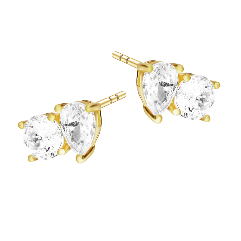 Kolczyki pozłacane z dwoma białymi cyrkoniami