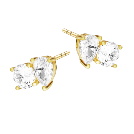 Kolczyki pozłacane z dwoma białymi cyrkoniami