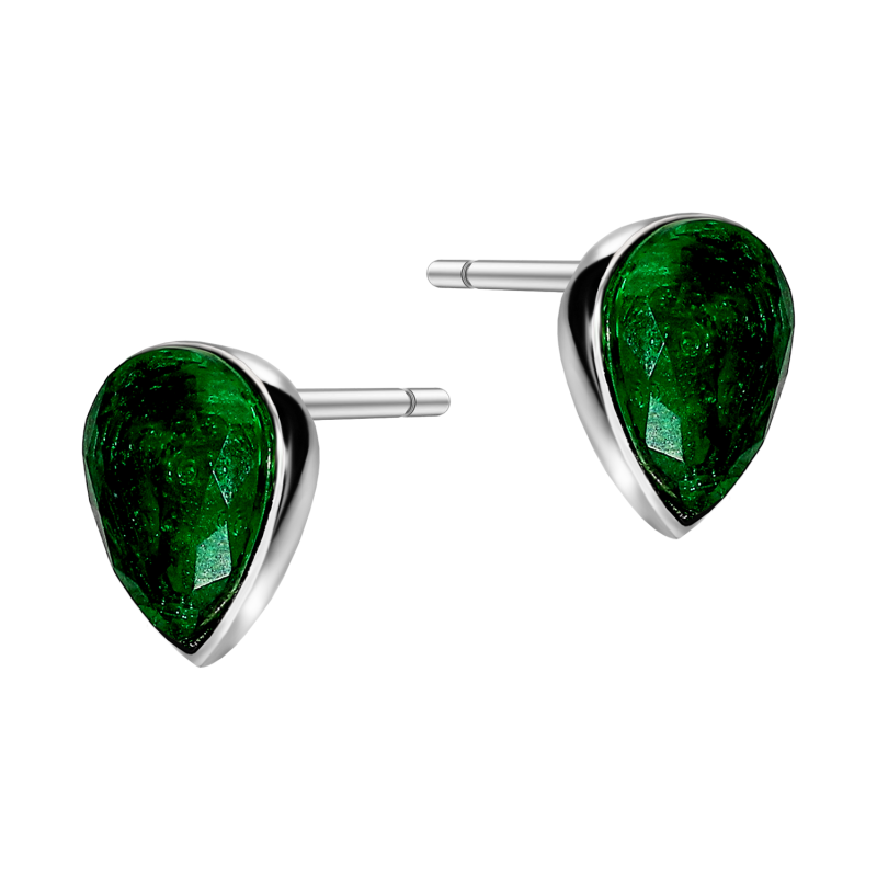 Kolczyki srebrne kropla z zieloną cyrkonią