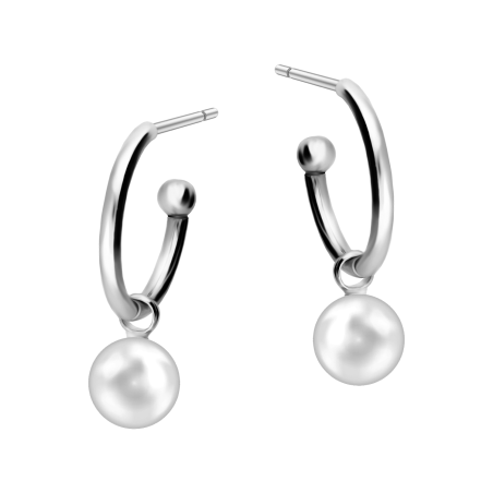 Kolczyki srebrne z białą perłą na półkółku