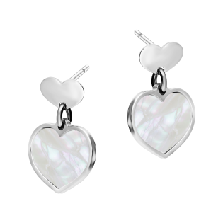 Kolczyki srebrne z sercami i masą perłową