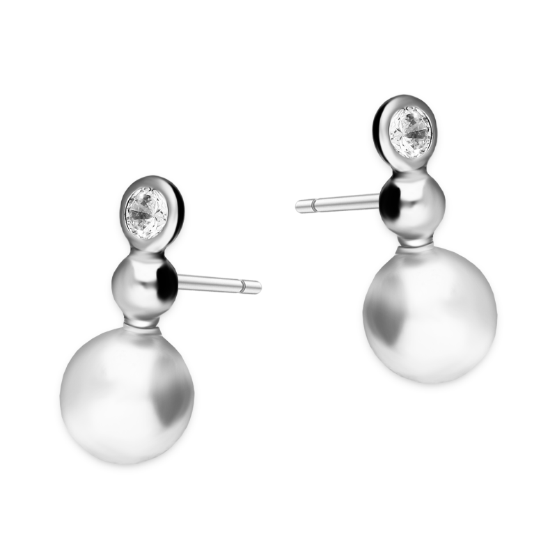 Kolczyki srebrne z białą perłą i cyrkonią