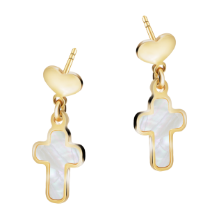 Kolczyki pozłacane z sercem i krzyżykiem