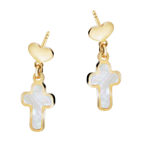 Kolczyki pozłacane z sercem i krzyżykiem